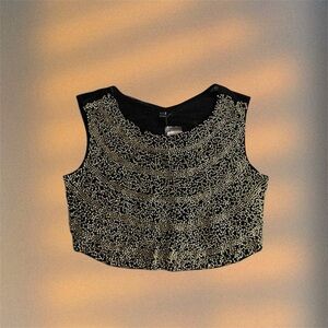 Black/Gold Beaded Mesh Top